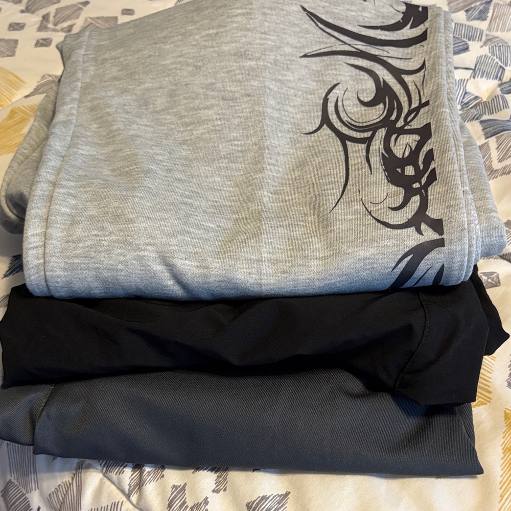 Set of Three Jogger Pants in Black, Gray, and Light Gray- boys size 14-16